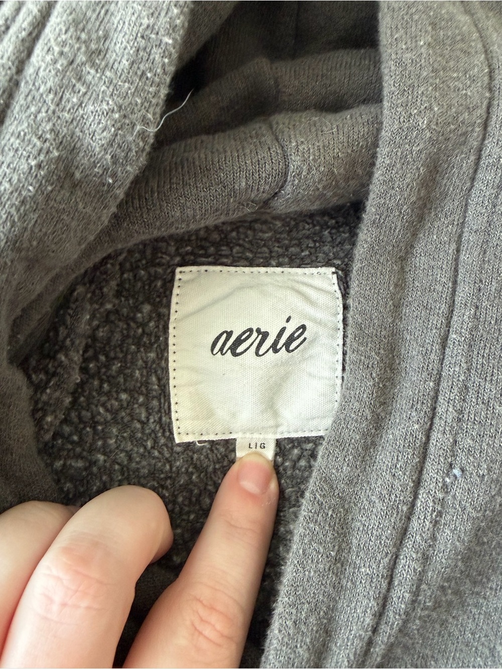 aerie Sherpa Patchwork Hoodie Mixed Media Oversized Gray Pullover Sweatshirt L - Picture 3 of 10